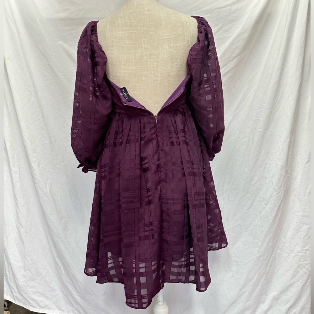 Storia Monochromatic Plaid Baby Doll Mini Purple Dress Size Small - Picture 10 of 14